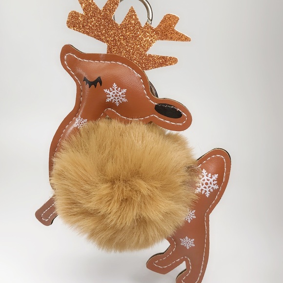 Reindeer Pom Pom Poof Keychain-KC015 brown - Picture 4 of 6